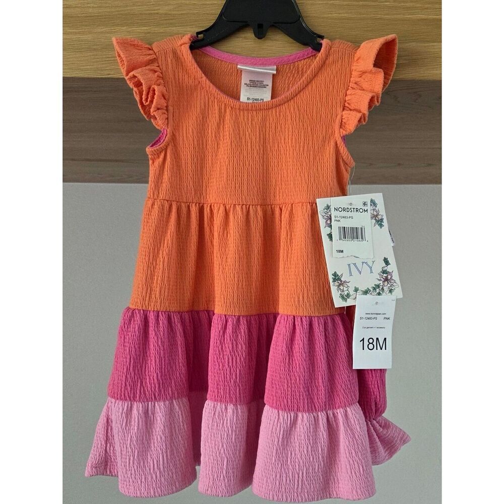 Iris & Ivy Coral & Pink Tiered Ruffle Dress